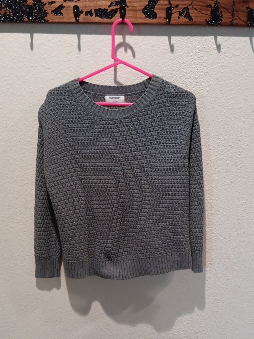 Old Navy Gray Waffle-Knit Crewneck Sweater